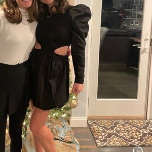 ZARA Cut Out Puff Sleeve Black Mini Dress Size Small